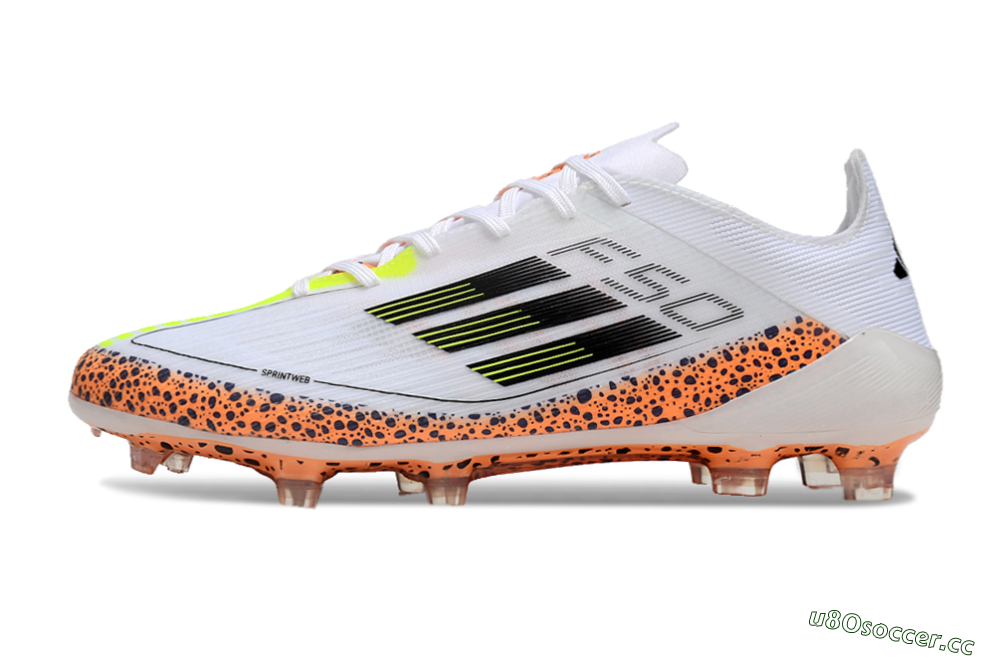 Men's Adidas F50 Elite FG Firm Ground Low-Tops Football Boots - White/Black/Leopard/Yellow 0