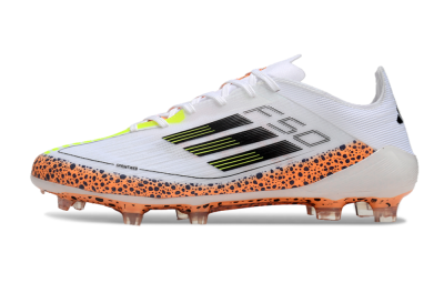 Men's Adidas F50 Elite FG Firm Ground Low-Tops Football Boots - White/Black/Leopard/Yellow