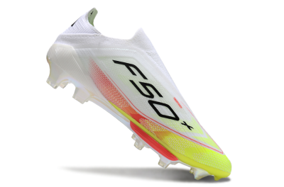 Men's Adidas F50+ Lightstrike Elite Laceless FG Firm Ground Low-Tops Football Boots - White/Red/Yellow