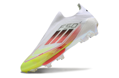 Men's Adidas F50+ Lightstrike Elite Laceless FG Firm Ground Low-Tops Football Boots - White/Red/Yellow