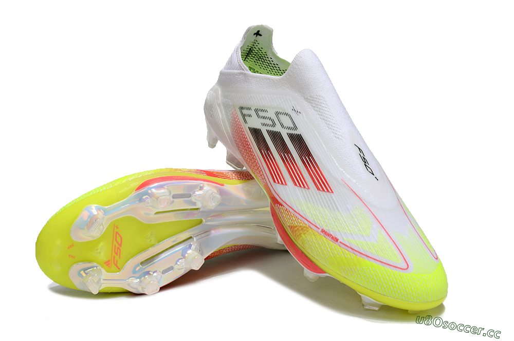 Men's Adidas F50+ Lightstrike Elite Laceless FG Firm Ground Low-Tops Football Boots - White/Red/Yellow 3