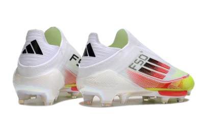 Men's Adidas F50+ Lightstrike Elite Laceless FG Firm Ground Low-Tops Football Boots - White/Red/Yellow