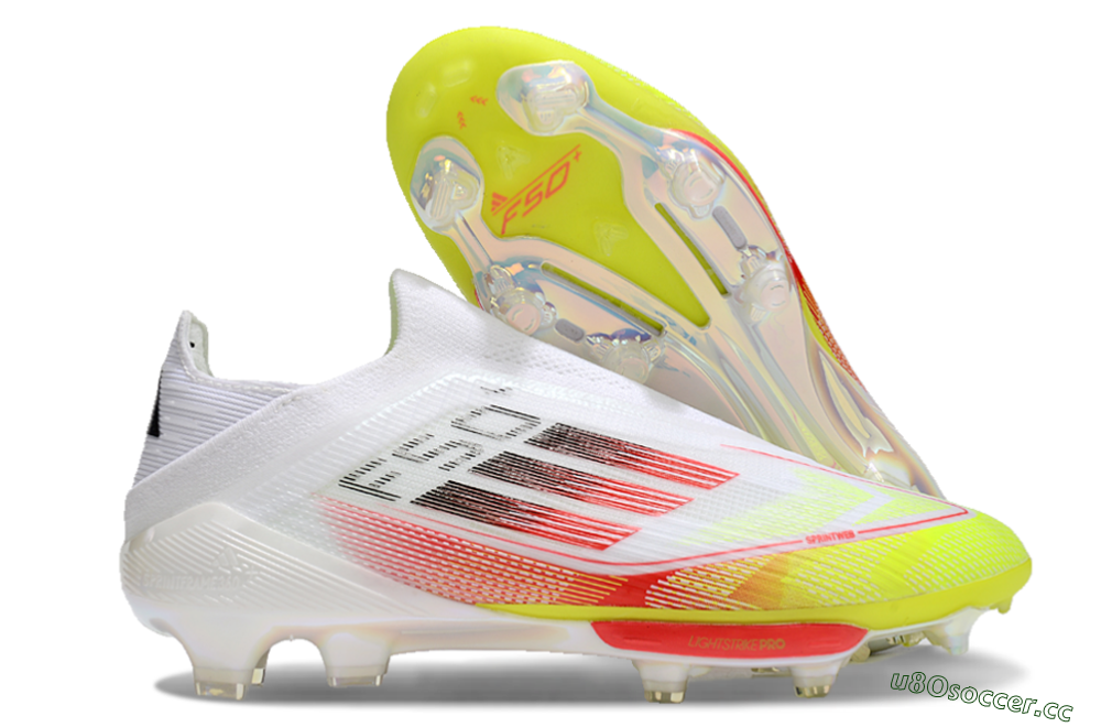 Men's Adidas F50+ Lightstrike Elite Laceless FG Firm Ground Low-Tops Football Boots - White/Red/Yellow 2