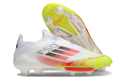 Men's Adidas F50+ Lightstrike Elite Laceless FG Firm Ground Low-Tops Football Boots - White/Red/Yellow