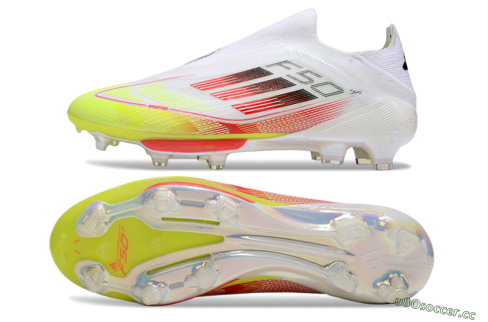 Men's Adidas F50+ Lightstrike Elite Laceless FG Firm Ground Low-Tops Football Boots - White/Red/Yellow 1