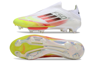 Men's Adidas F50+ Lightstrike Elite Laceless FG Firm Ground Low-Tops Football Boots - White/Red/Yellow