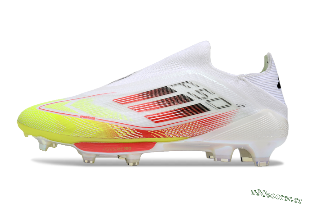 Men's Adidas F50+ Lightstrike Elite Laceless FG Firm Ground Low-Tops Football Boots - White/Red/Yellow 0