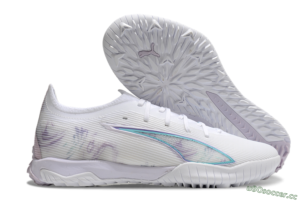 Men's Puma Ultra Ultimate TF Artificial Turf Low-Tops Football Shoes - White/Purple/Blue 2