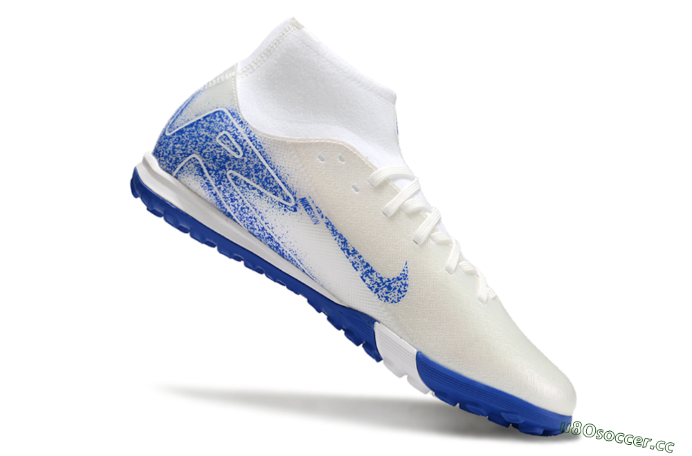 Men's Nike Air Zoom Mercurial Superfly 10 Elite TF Artificial Turf High-Tops Football Shoes - Beige/White/Blue 4