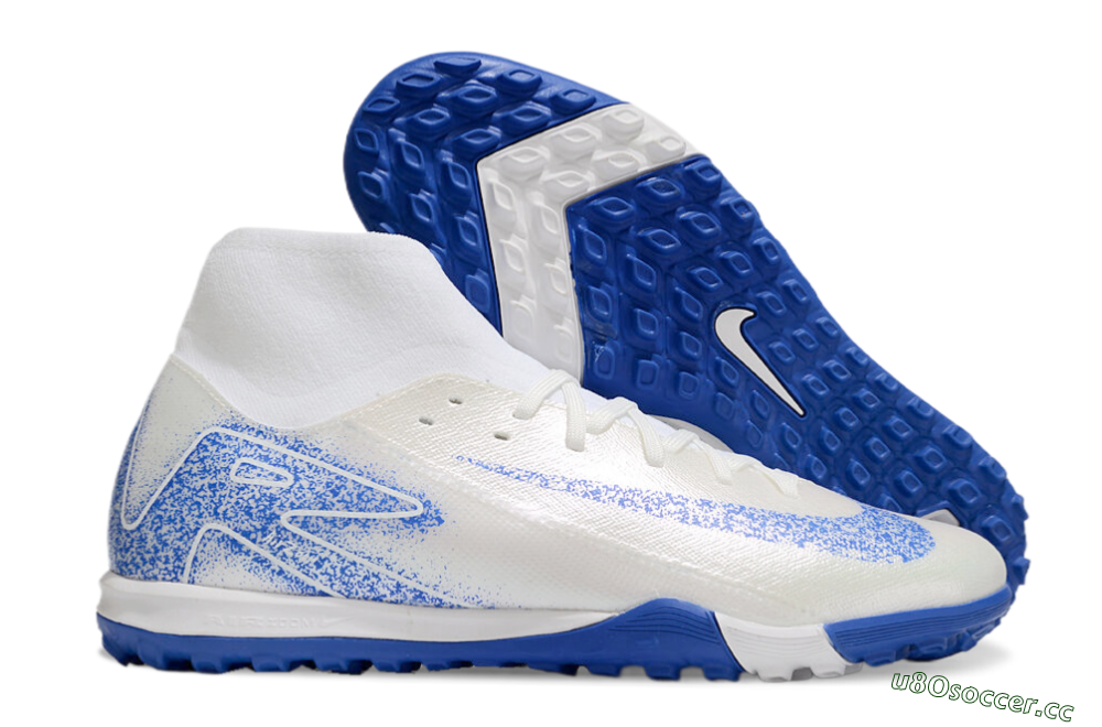 Men's Nike Air Zoom Mercurial Superfly 10 Elite TF Artificial Turf High-Tops Football Shoes - Beige/White/Blue 2