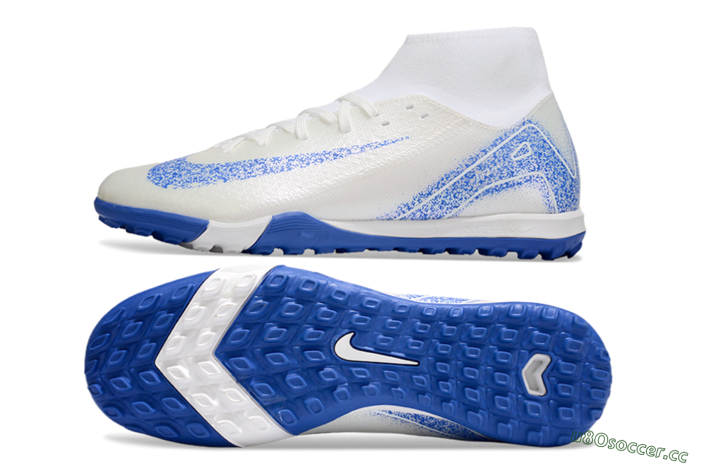 Men's Nike Air Zoom Mercurial Superfly 10 Elite TF Artificial Turf High-Tops Football Shoes - Beige/White/Blue 1