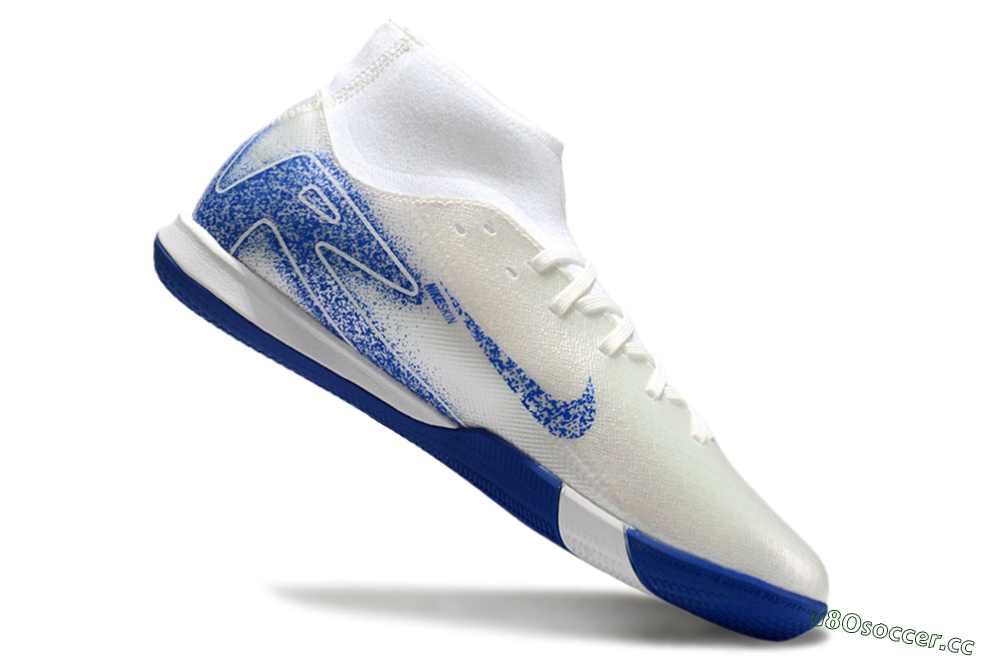 Men's Nike Air Zoom Mercurial Superfly 10 Elite IC Indoor & Futsal High-Tops Football Shoes - Beige/White/Blue 4