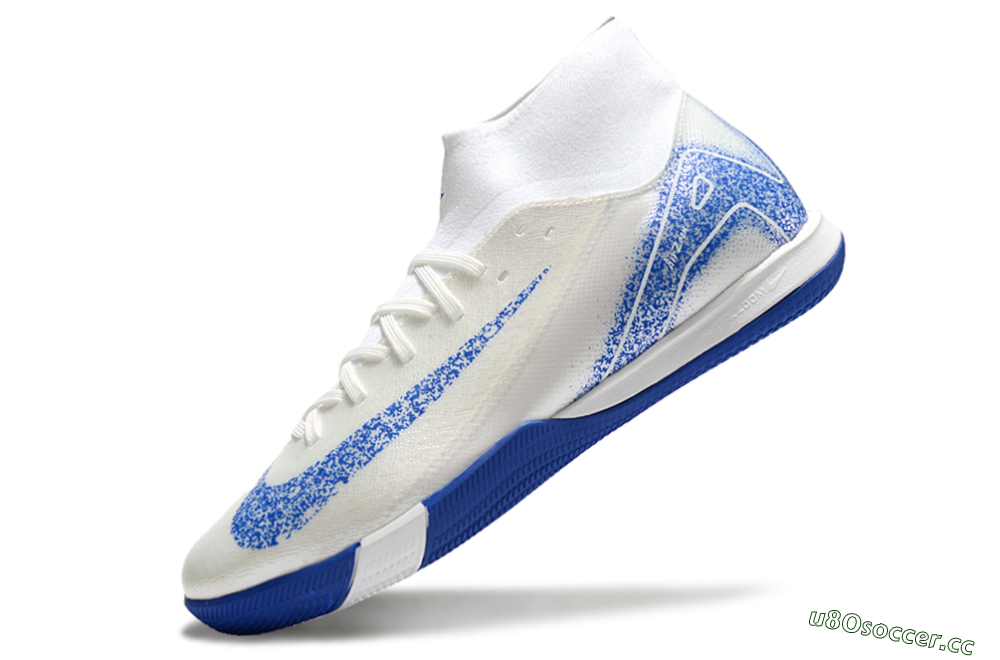 Men's Nike Air Zoom Mercurial Superfly 10 Elite IC Indoor & Futsal High-Tops Football Shoes - Beige/White/Blue 5