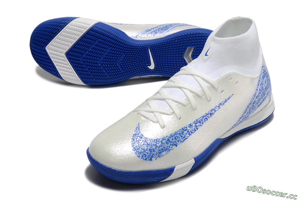 Men's Nike Air Zoom Mercurial Superfly 10 Elite IC Indoor & Futsal High-Tops Football Shoes - Beige/White/Blue 3