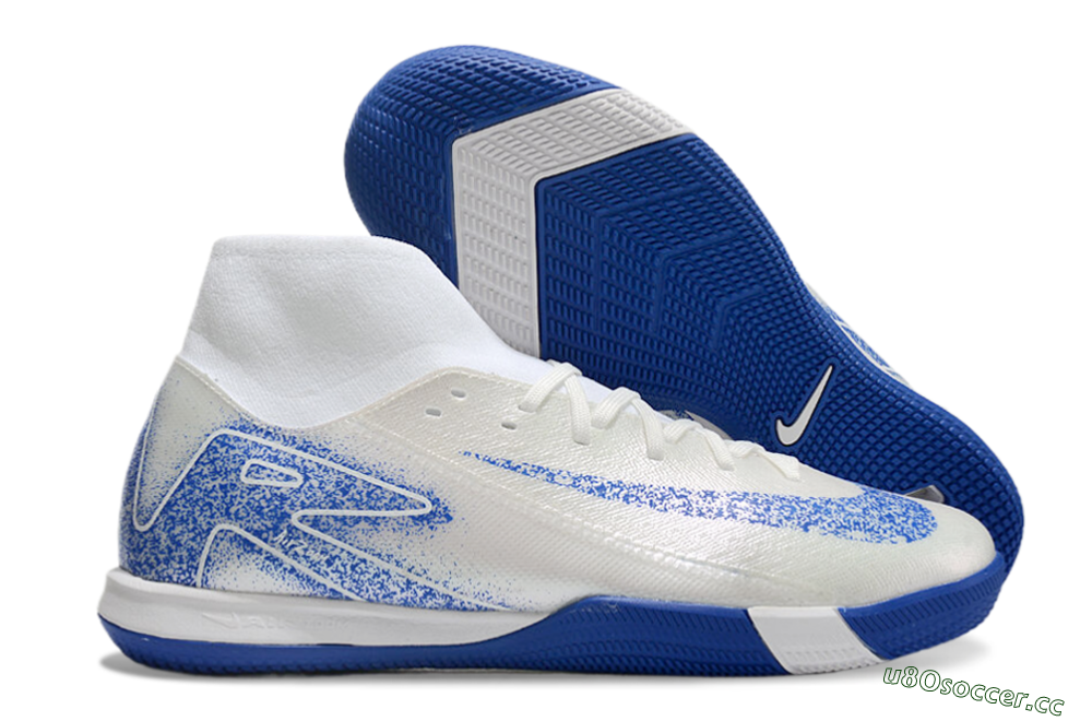 Men's Nike Air Zoom Mercurial Superfly 10 Elite IC Indoor & Futsal High-Tops Football Shoes - Beige/White/Blue 2
