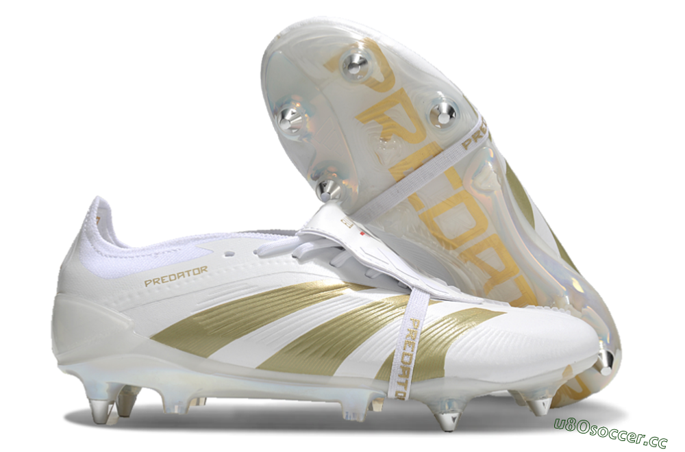 Men's Adidas Predator Elite Foldover Tongue SG Soft Ground Low-Tops Football Boots - Beige/White/Gold 2