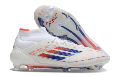 Men's Adidas F50 Elite Mid FG Firm Ground High-Tops Football Boots - White/Blue/Red