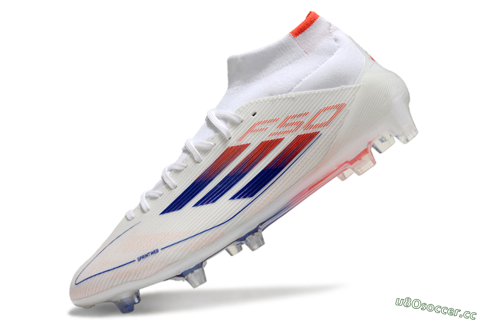 Men's Adidas F50 Elite Mid FG Firm Ground High-Tops Football Boots - White/Blue/Red 5