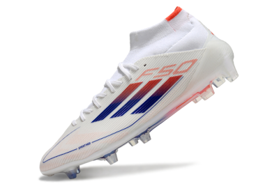 Men's Adidas F50 Elite Mid FG Firm Ground High-Tops Football Boots - White/Blue/Red