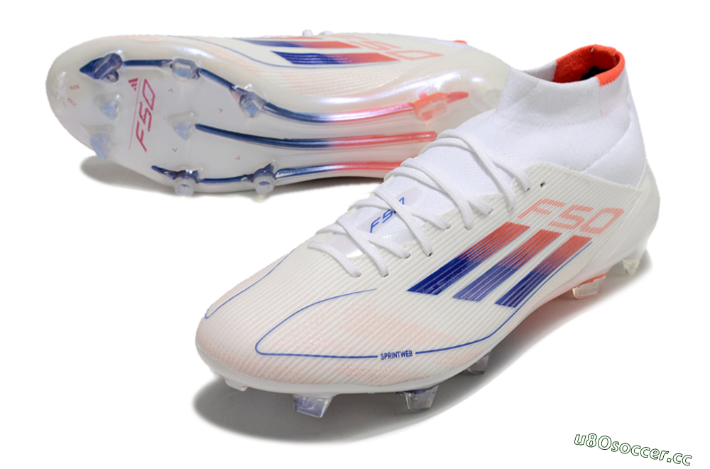 Men's Adidas F50 Elite Mid FG Firm Ground High-Tops Football Boots - White/Blue/Red 3
