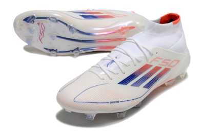 Men's Adidas F50 Elite Mid FG Firm Ground High-Tops Football Boots - White/Blue/Red