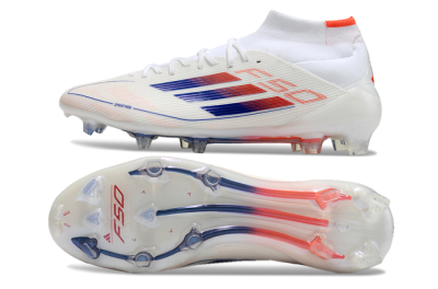 Men's Adidas F50 Elite Mid FG Firm Ground High-Tops Football Boots - White/Blue/Red