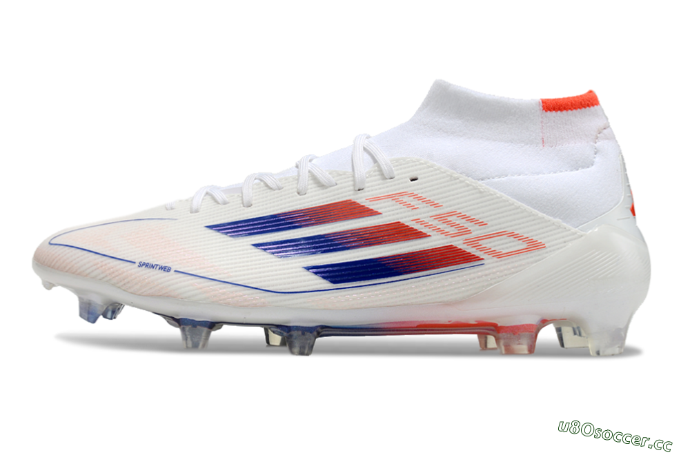 Men's Adidas F50 Elite Mid FG Firm Ground High-Tops Football Boots - White/Blue/Red 0