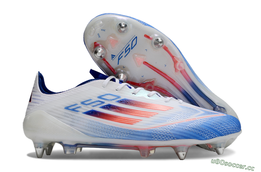Men's Adidas F50 Elite SG Soft Ground Low-Tops Football Boots - White/Blue/Red 2