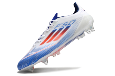 Men's Adidas F50 Elite SG Soft Ground Low-Tops Football Boots - White/Blue/Red