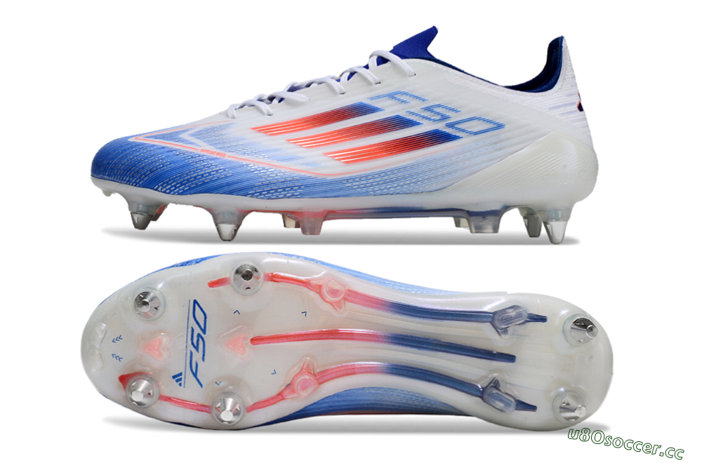 Men's Adidas F50 Elite SG Soft Ground Low-Tops Football Boots - White/Blue/Red 1