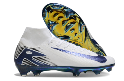 Men's Nike Air Zoom Mercurial Superfly 10 Elite FG Firm Ground High-Tops Football Boots - White/Blue/Gold