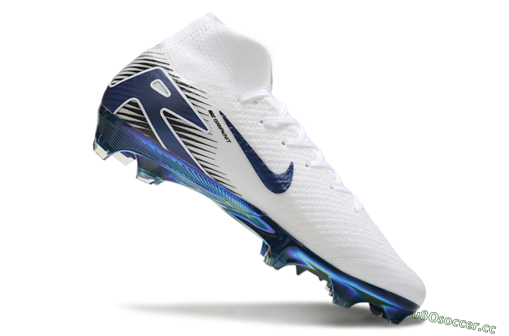 Men's Nike Air Zoom Mercurial Superfly 10 Elite FG Firm Ground High-Tops Football Boots - White/Blue/Gold 4