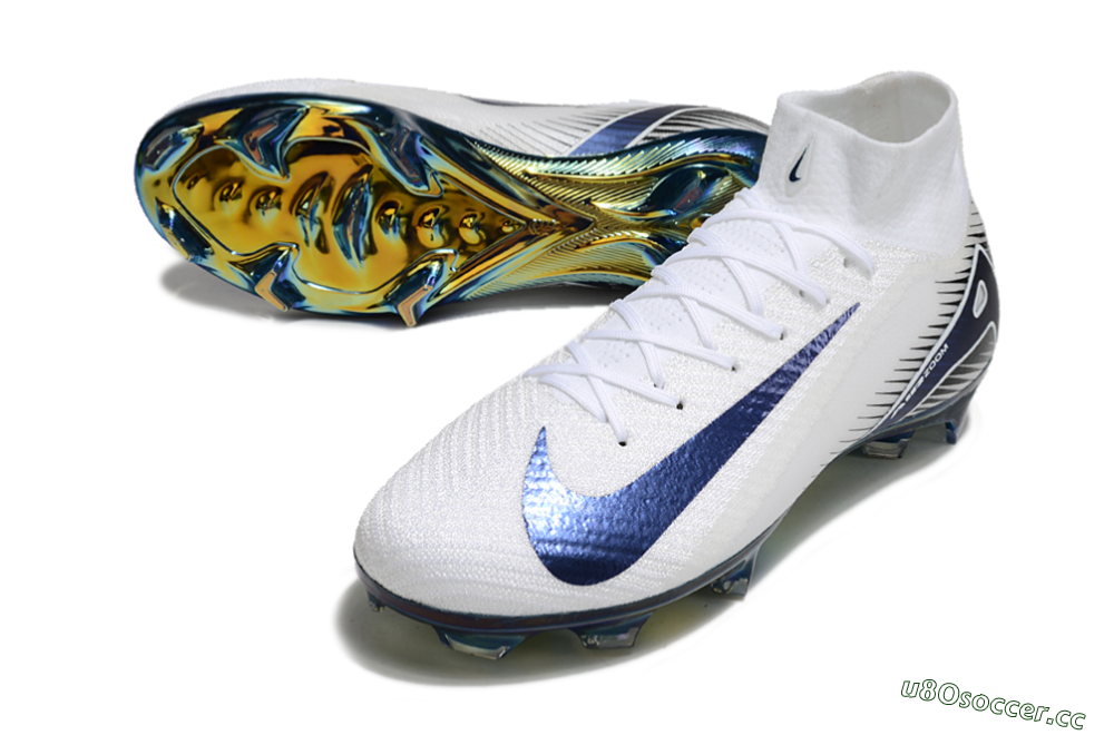 Men's Nike Air Zoom Mercurial Superfly 10 Elite FG Firm Ground High-Tops Football Boots - White/Blue/Gold 3