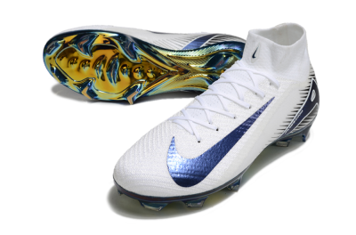 Men's Nike Air Zoom Mercurial Superfly 10 Elite FG Firm Ground High-Tops Football Boots - White/Blue/Gold