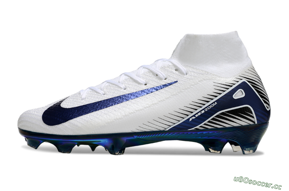 Men's Nike Air Zoom Mercurial Superfly 10 Elite FG Firm Ground High-Tops Football Boots - White/Blue/Gold 0