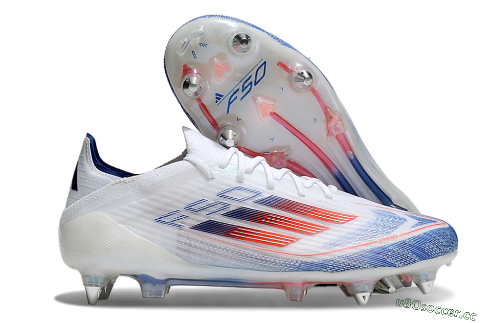 Men's Adidas F50 Elite SG Soft Ground Low-Tops Football Boots - White/Blue/Red 2