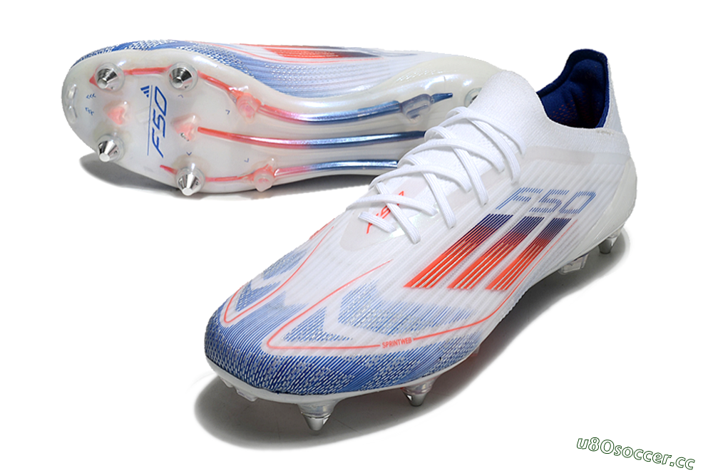 Men's Adidas F50 Elite SG Soft Ground Low-Tops Football Boots - White/Blue/Red 3