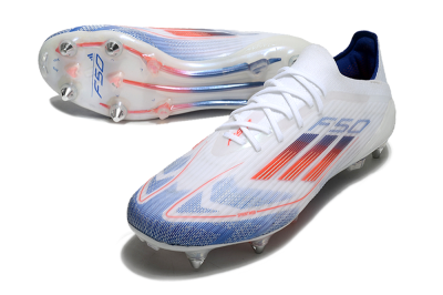 Men's Adidas F50 Elite SG Soft Ground Low-Tops Football Boots - White/Blue/Red