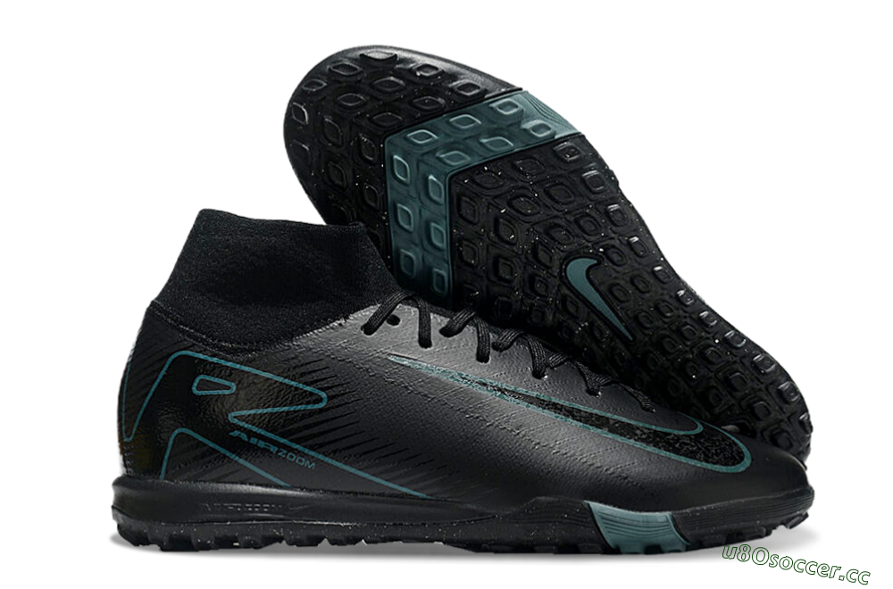Men's Nike Air Zoom Mercurial Superfly 10 Elite TF Artificial Turf High-Tops Football Shoes - Black/Green/Silver 2