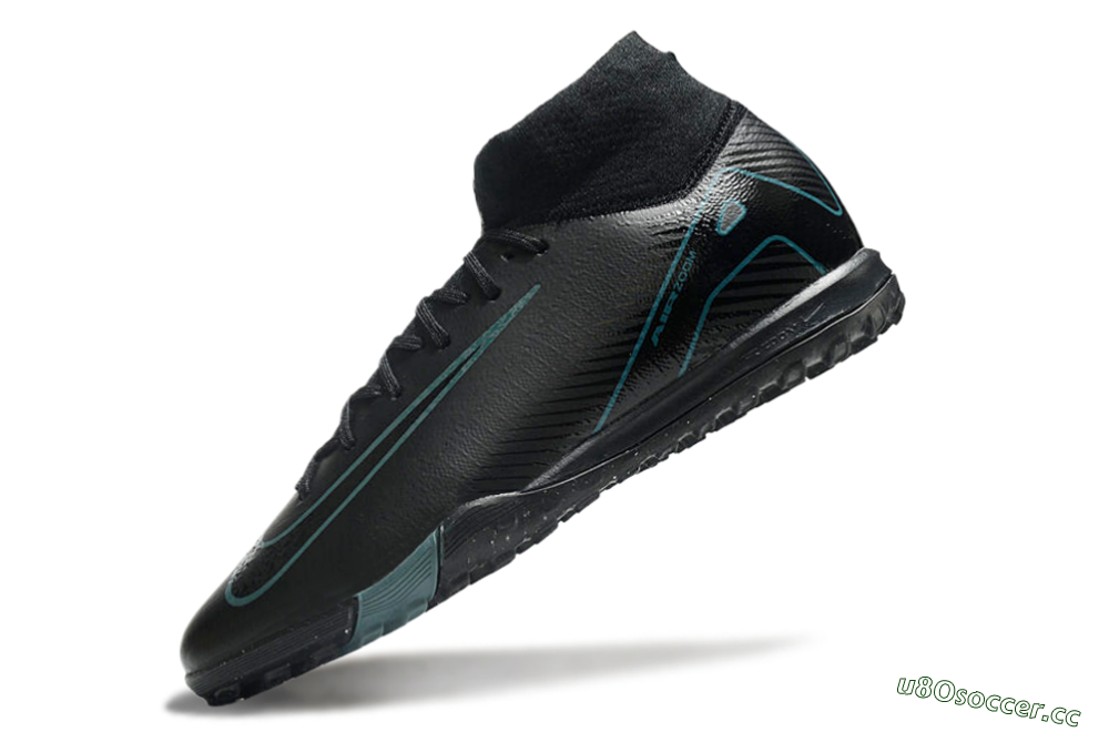 Men's Nike Air Zoom Mercurial Superfly 10 Elite TF Artificial Turf High-Tops Football Shoes - Black/Green/Silver 5