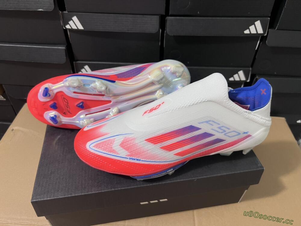 Unisex Adidas F50+ Lightstrike Pro Laceless FG Firm Ground Low-Tops Football Boots - Red/White/Blue