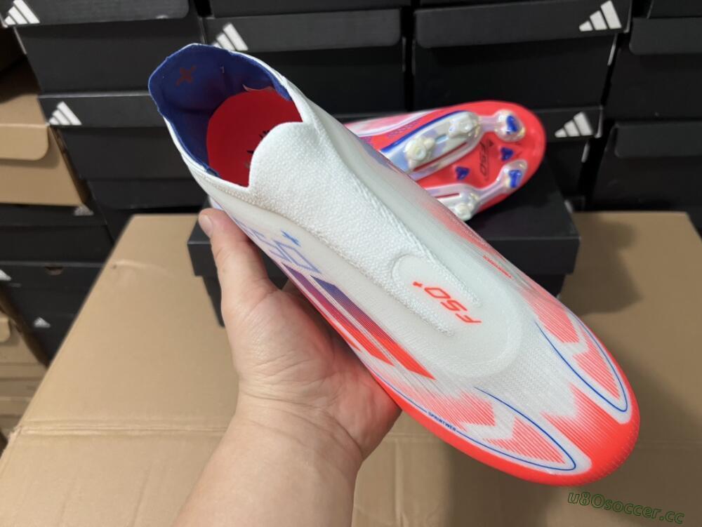 Unisex Adidas F50+ Lightstrike Pro Laceless FG Firm Ground Low-Tops Football Boots - Red/White/Blue