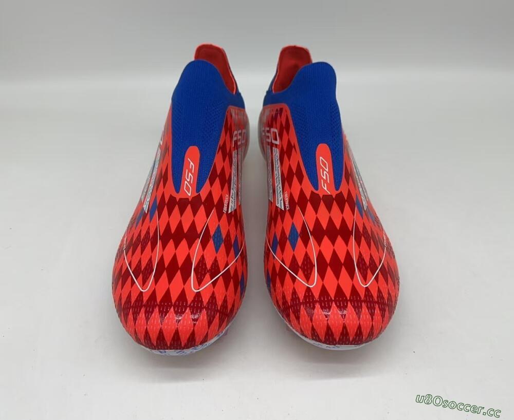 Men's Adidas F50+ Lightstrike Elite Laceless FG Firm Ground Low-Tops Football Boots - Red/Blue/White