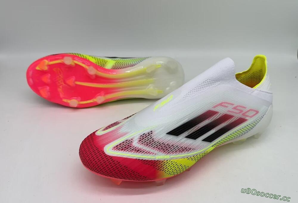 Men's Adidas F50 Elite Laceless FG Firm Ground Low-Tops Football Boots - White/Red/Black