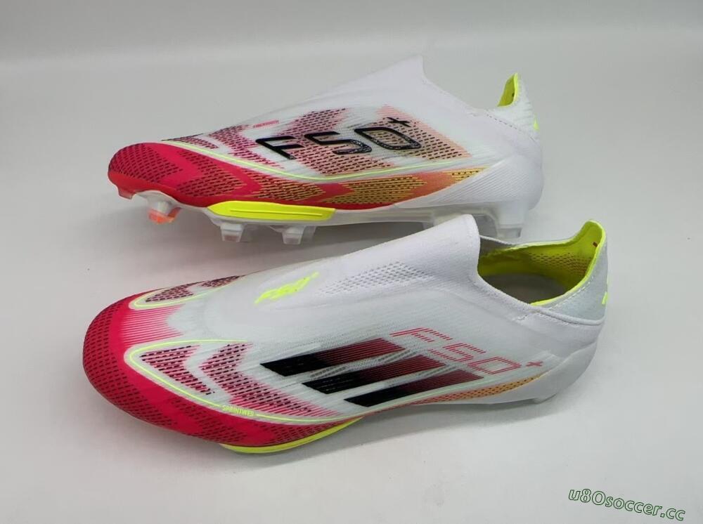 Men's Adidas F50+ Lightstrike Pro Laceless FG Firm Ground Low-Tops Football Boots - White/Red/Yellow/Black