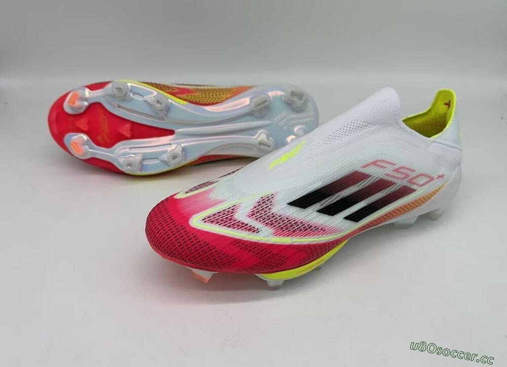 Men's Adidas F50+ Lightstrike Pro Laceless FG Firm Ground Low-Tops Football Boots - White/Red/Yellow/Black