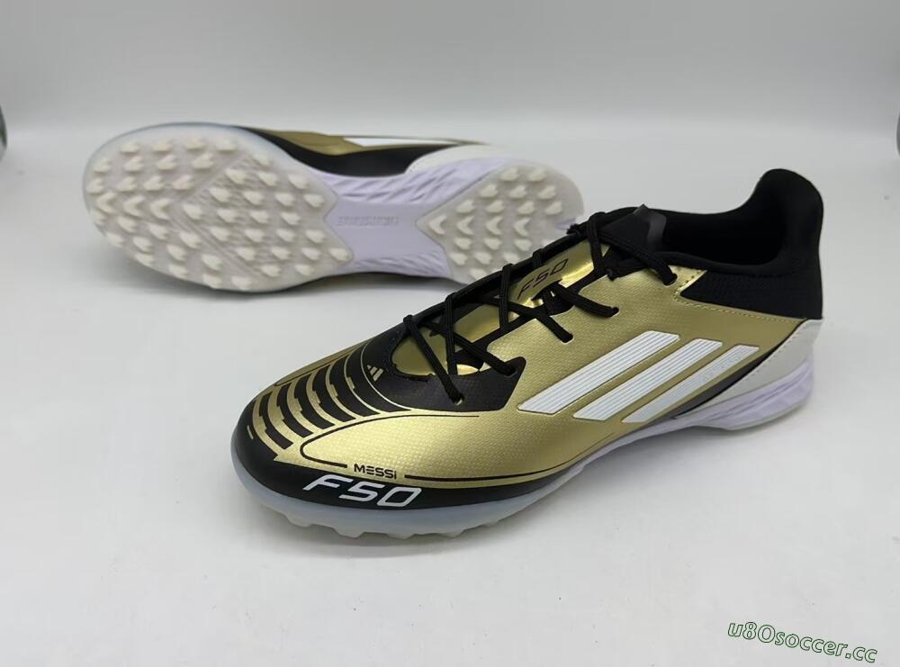 Men's Adidas F50 Pro TF Artificial Turf Low-Tops Football Shoes - Gold/White/Black
