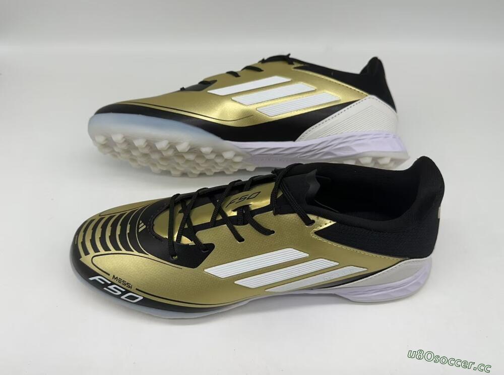 Men's Adidas F50 Pro TF Artificial Turf Low-Tops Football Shoes - Gold/White/Black