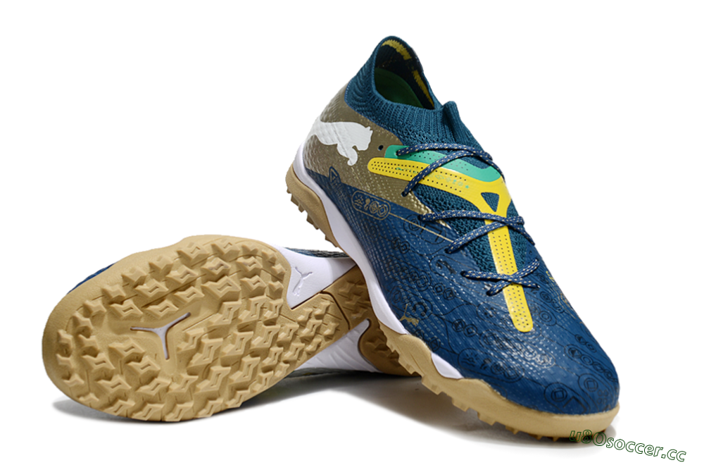 Men's Puma x Neymar Future 7 Ultimate bna TF Artificial Turf Low-Tops Football Shoes - Blue/Yellow/Green 3