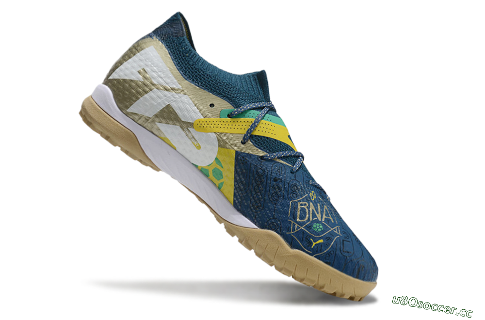 Men's Puma x Neymar Future 7 Ultimate bna TF Artificial Turf Low-Tops Football Shoes - Blue/Yellow/Green 4
